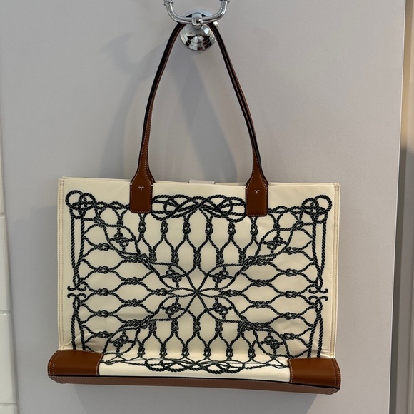 Tory Burch Handbags - Tory Burch Ella Printed Tote | Ivory Abstract Rope | OS
